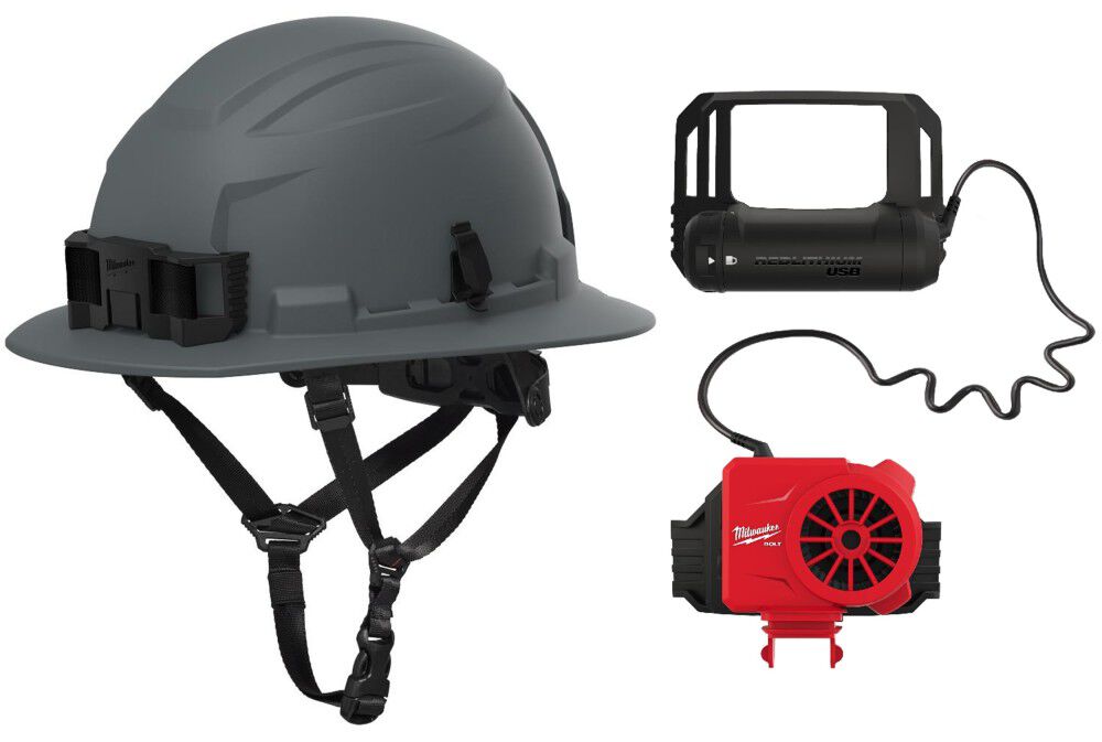 Milwaukee BOLT Gray Full Brim Safety Helmet Type 2 Class E & USB Cooling Fan, large image number 1