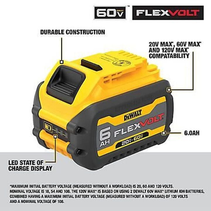 DEWALT FLEXVOLT 20V/60V 6Ah Lithium Ion Power Tool Battery Pack with Fuel Indicator (2 Pack), large image number 6