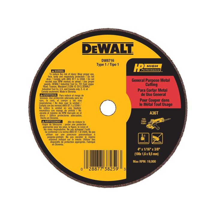 DEWALT 4 In. x 1/16 In. x 3/8 In. A36T Fast Cutting Wheel