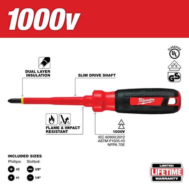 Milwaukee 4-Piece 1000V Insulated Screwdriver Set with Roll Pouch, large image number 2