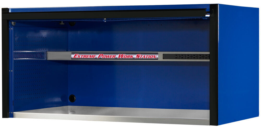 Extreme Tools EXQ Series 55 Inch W x 30 Inch D Professional Extreme Power Workstation Hutch Blue with Black Handle, large image number 1