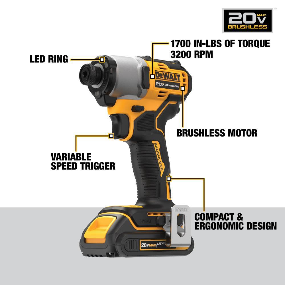 DEWALT 20V MAX 1/4in Impact Driver Kit Brushless Cordless Sansujyuku sansujyuku.com