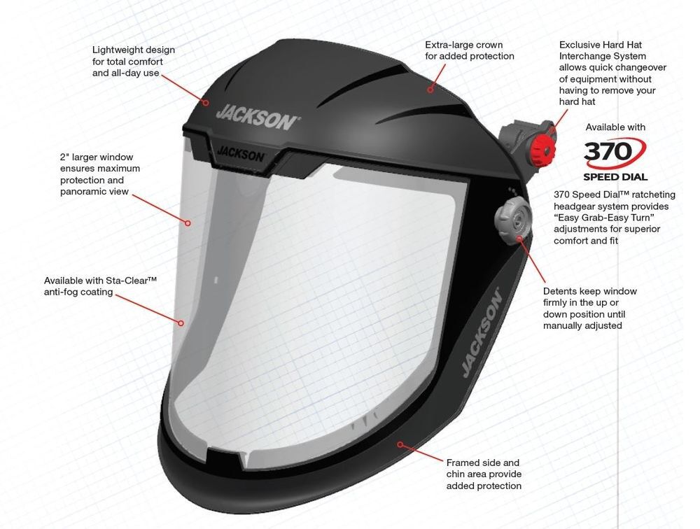Jackson Safety Lightweight MAXVIEW Premium Face Shield with Ratcheting Headgear Clear Tint Uncoated Black, large image number 2