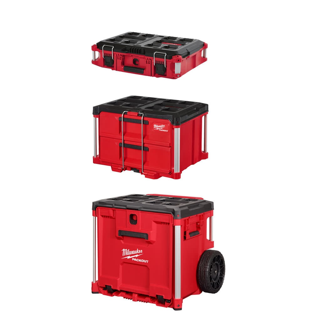 Milwaukee PACKOUT Single Rolling Tool Box, 2 Drawer Tool Box, and Medium Tool Box 3pc Bundle, large image number 1
