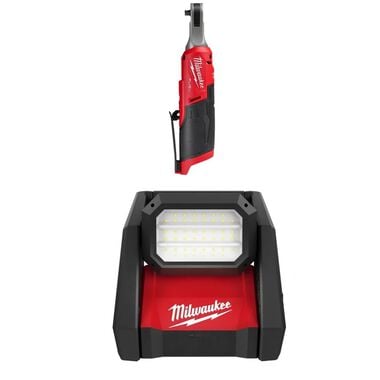 Milwaukee M12 Fuel 1/4 Inch Ratchet, M18 Rover Dual Power Flood Light Bundle