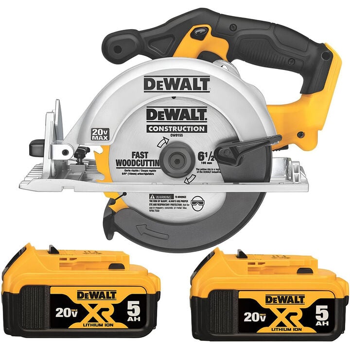 DEWALT 20V Max 6-1/2 Inch Cordless Circular Saw & 20V Max XR 5Ah Battery 2 Pack Bundle, large image number 0
