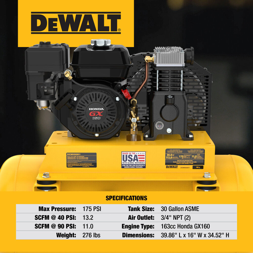 DEWALT 30 Gallon Single Stage Portable Gas Powered Truck Mount Air Compressor, large image number 7