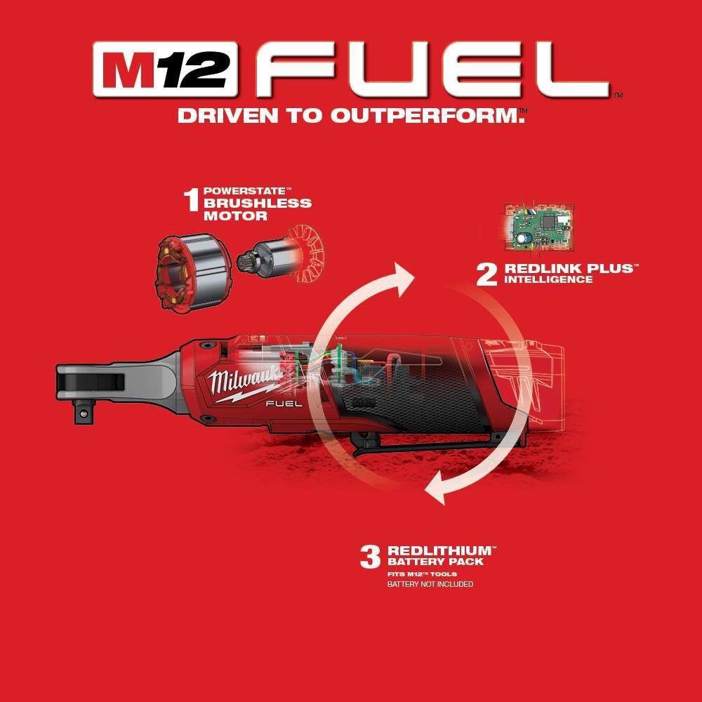Milwaukee M12 FUEL Ratchet 3/8inch High Speed (Bare Tool) Reconditioned, large image number 6