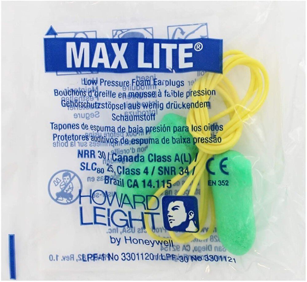 Howard Leight Max Lite Corded Disposable Ear Plugs 30dB Noise