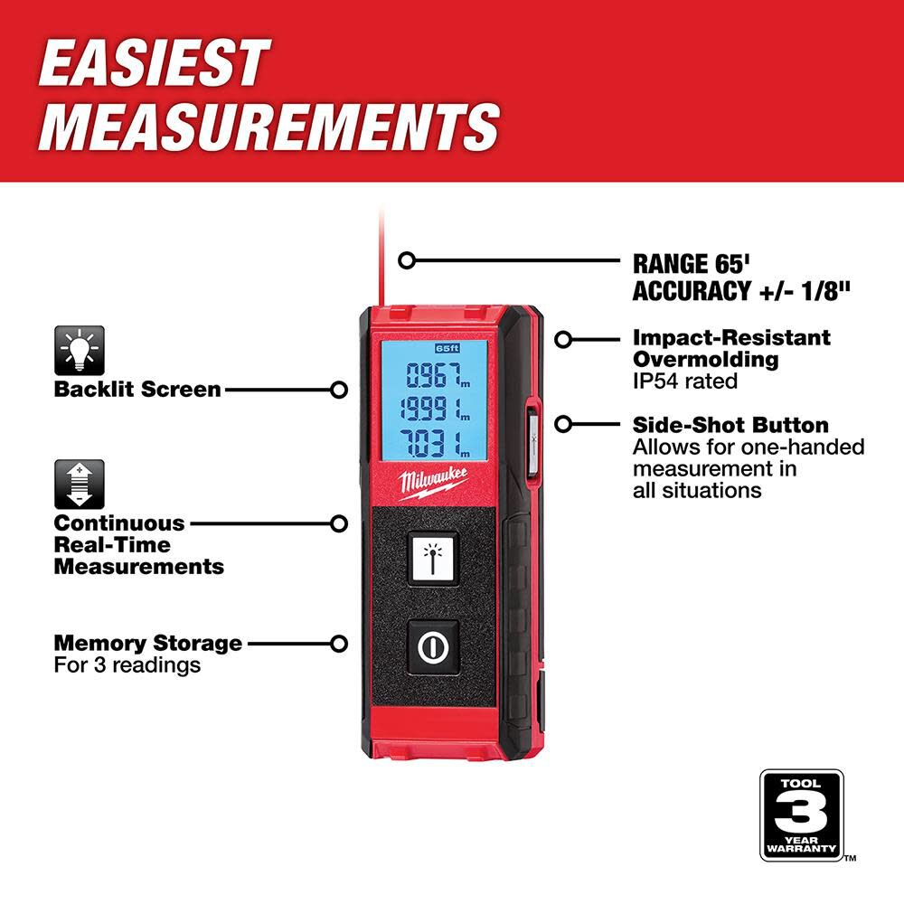Milwaukee 65 ft laser distance meter top