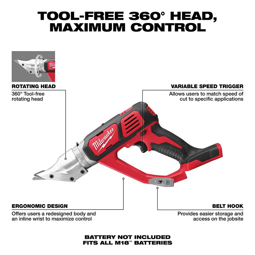 Milwaukee M18 Cordless 18 Gauge Double Cut Shear Bare Tool 2635