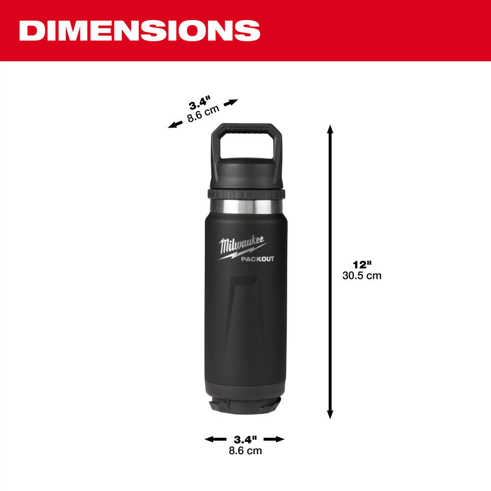 Milwaukee PACKOUT 24oz Insulated Bottle with Chug Lid - Black, large image number 8