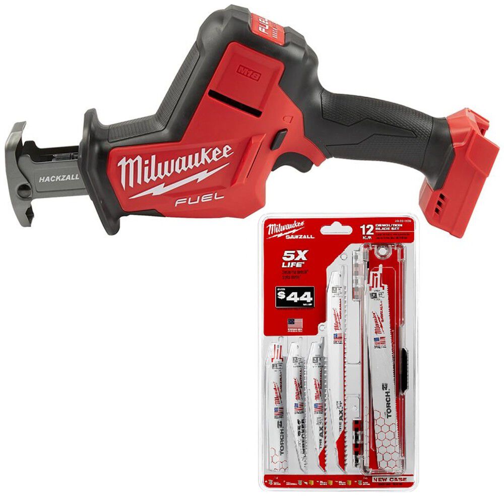 Milwaukee M18 FUEL HACKZALL Reciprocating Saw (Bare Tool) & 12-Piece SAWZALL Blade Set Bundle, large image number 1