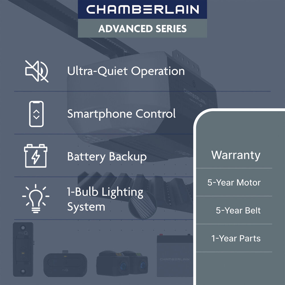 Chamberlain 1/2HP Belt Drive Opener with Battery Backup & myQ Connectivity, large image number 2