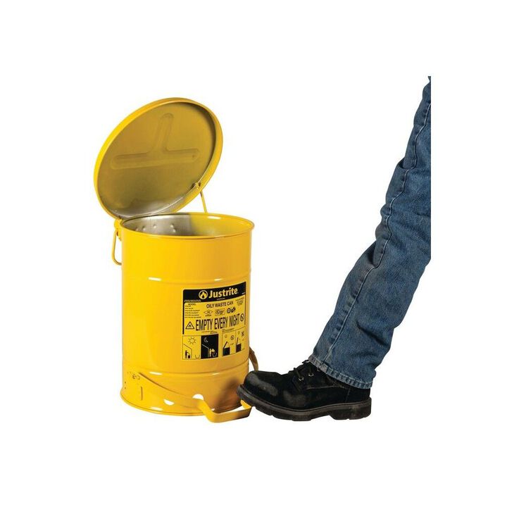 Justrite 6 Gallon Yellow Steel Self-Closing Cover Oily Waste Can, large image number 2