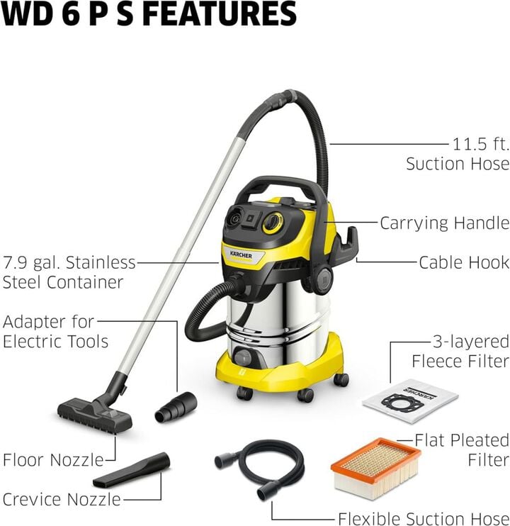 Karcher WD 6 P S 120V 1300W 158 CFM Wet or Dry Vacuum, large image number 2