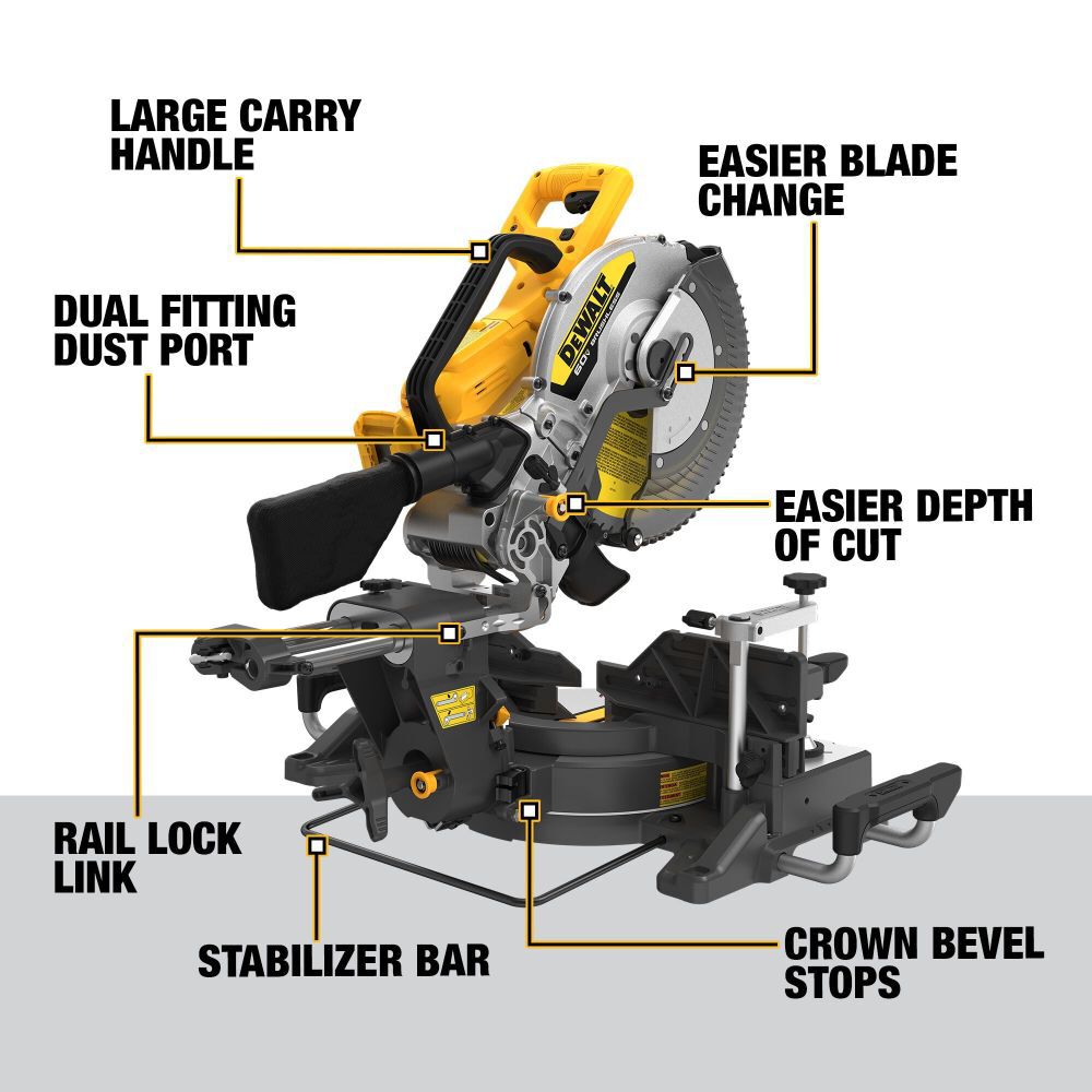 DEWALT 60V 12 Sliding Miter Saw Bare Tool DCS781B Acme Tools