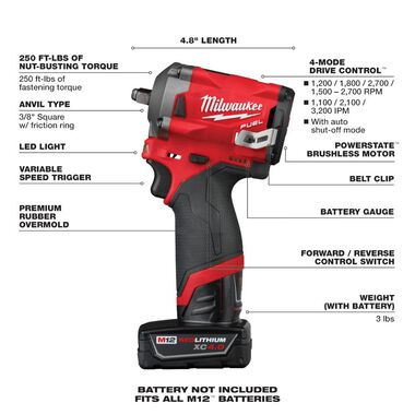 Milwaukee M12 FUEL Stubby 3/8 in. Impact Wrench Kit, large image number 7