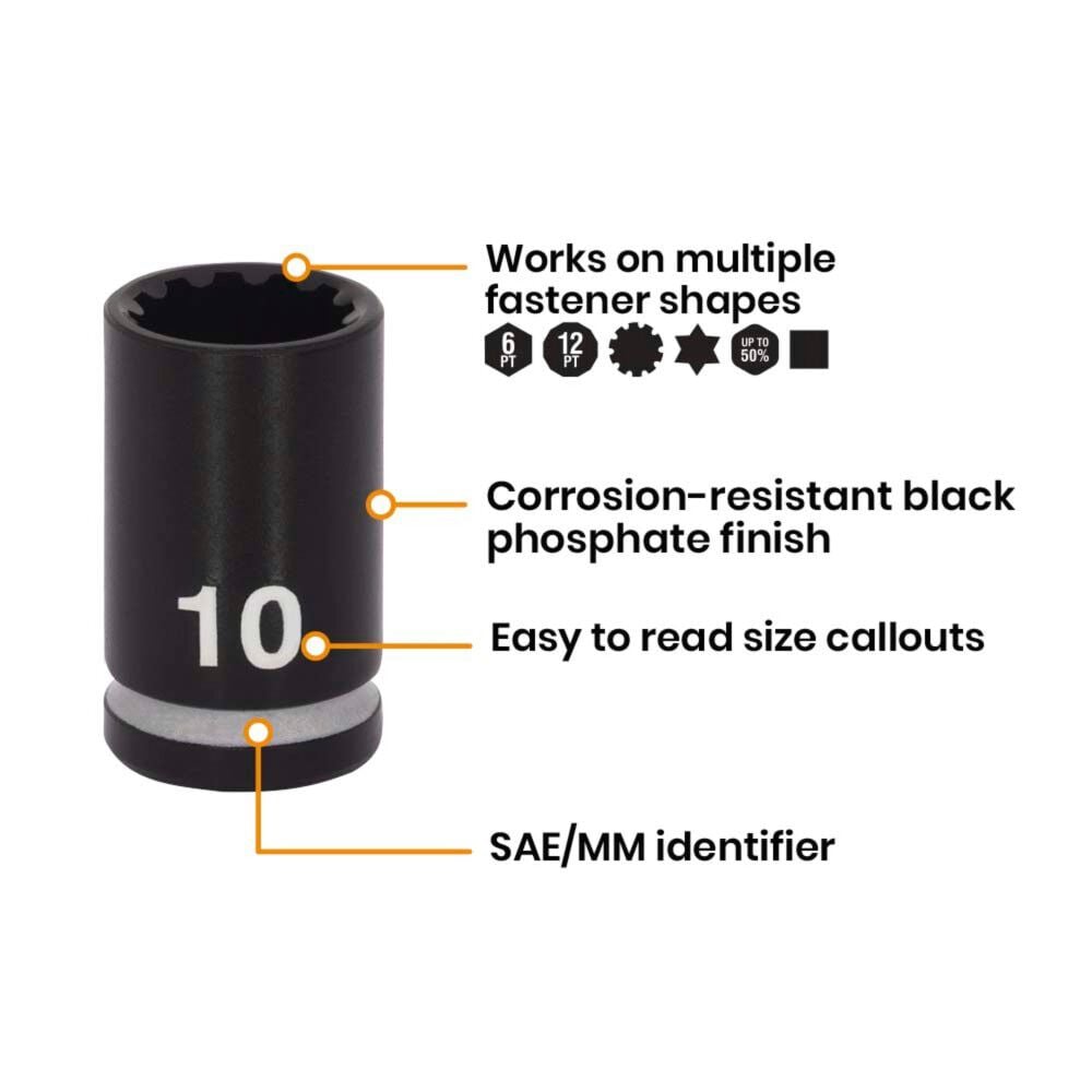 Spyder 3/8 Inch Drive Metric Impact Socket Set with Adapter, 10 Pieces, large image number 5