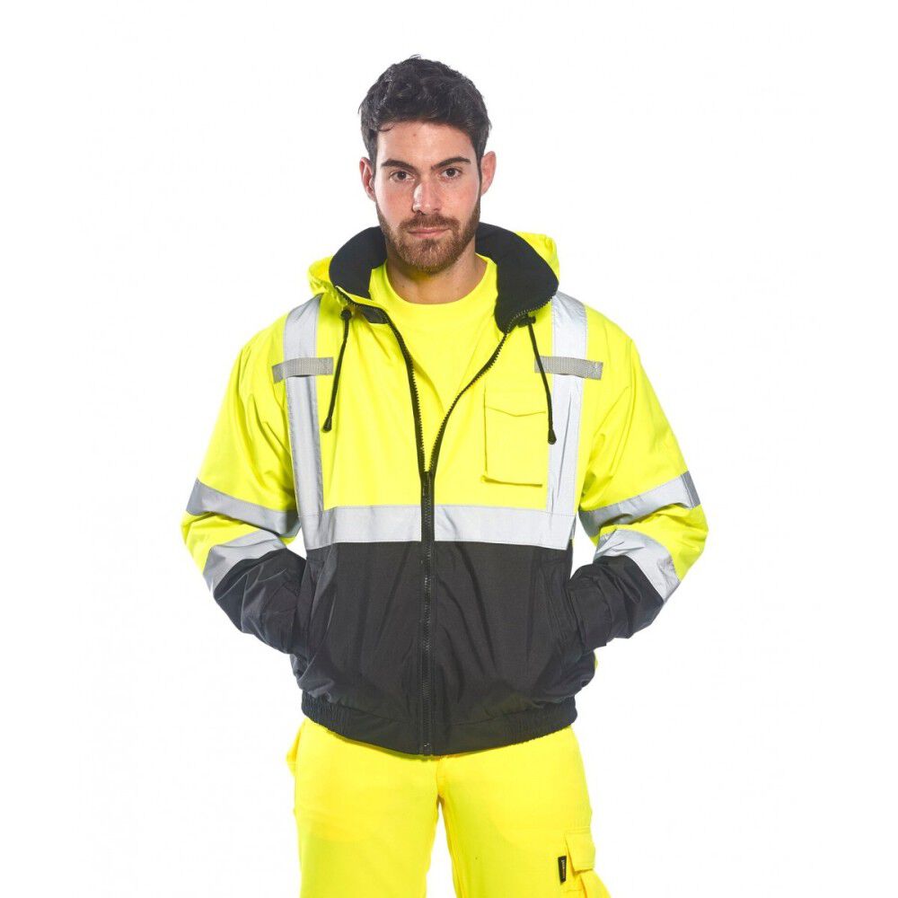 Yellow Hi Vis Traffic Bomber Jacket With Red Brace
