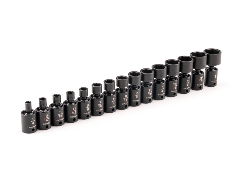 Tekton 3/8 Inch 6 Point U-Joint Impact Socket Set, 15 Pieces (1/4-1 Inch) - SID97001