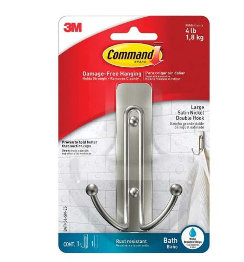 3M Command Large Satin Nickel Double Bath Hook 16 Pack – 5000491