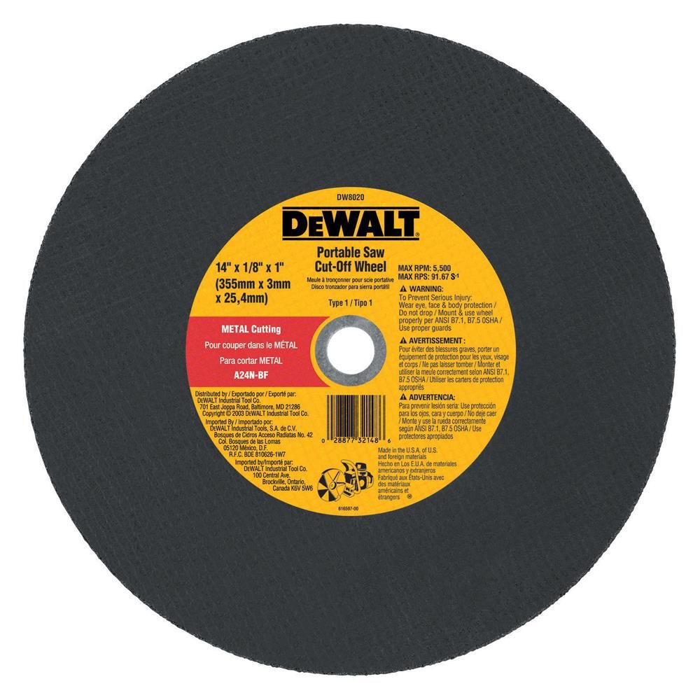 DEWALT 14-in x 1/8-in x 20 mm Metal Cutting Blade, large image number 1