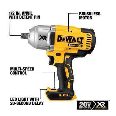DEWALT 20V MAX XR High Torque 1/2-in Impact Wrench Kit with Detent Anvil, large image number 1