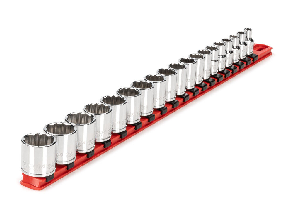 Tekton 3/8 Inch Drive 12-Point Socket Set with Rail, 19 Pieces (6-24 mm), large image number 2