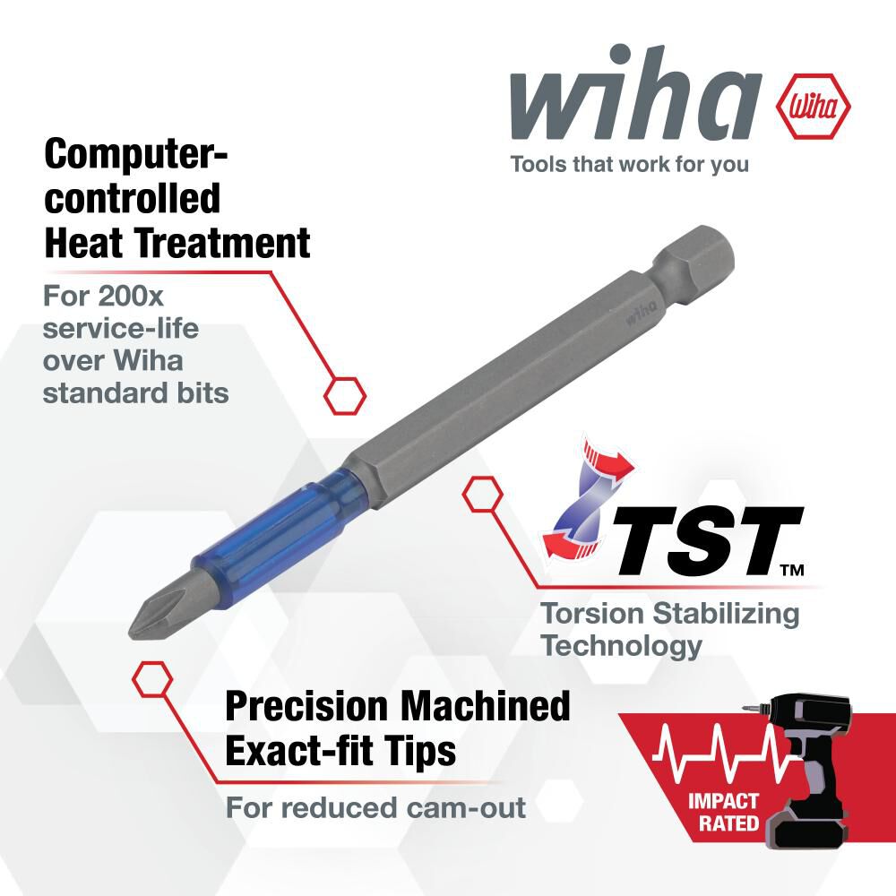 Wiha 3.5 Inch TerminatorBlue Impact Bit, Phillips #1, 2 Pieces, large image number 2