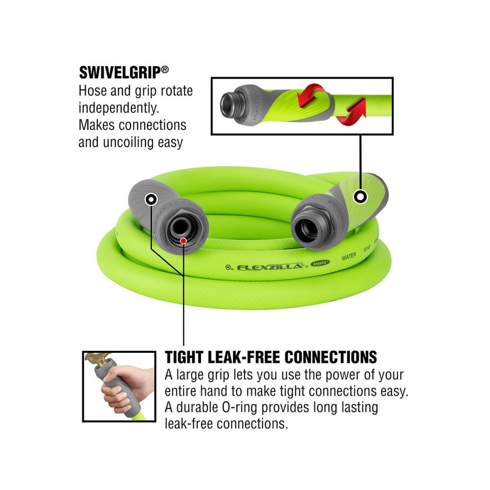 Flexzilla SwivelGrip Garden Lead-in Hose, 5/8 Inch x 10 Feet, 3/4 Inch - 11 1/2 GHT Fittings, ZillaGreen, large image number 3