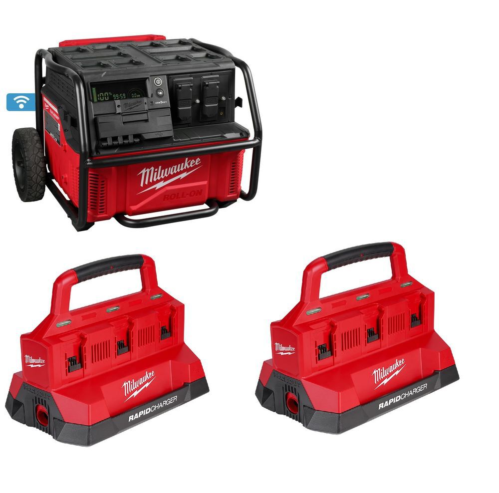 Milwaukee Roll-On 7,200 Watt Integrated Lithium-Ion Battery Portable Power Supply and (2) M18 Packout Six Bay Rapid Charger Bundle, large image number 1