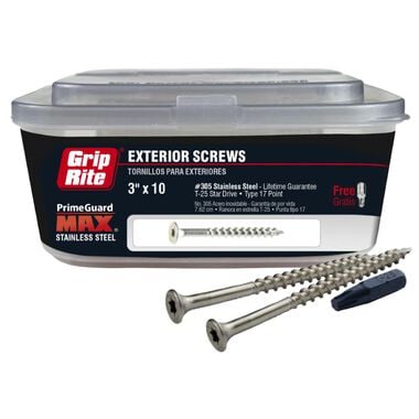 Grip Rite PrimeGuard Max 1-Lb Box #10 x 3-in Countersinking-Head Stainless Steel Star-Drive Deck Screws, large image number 0