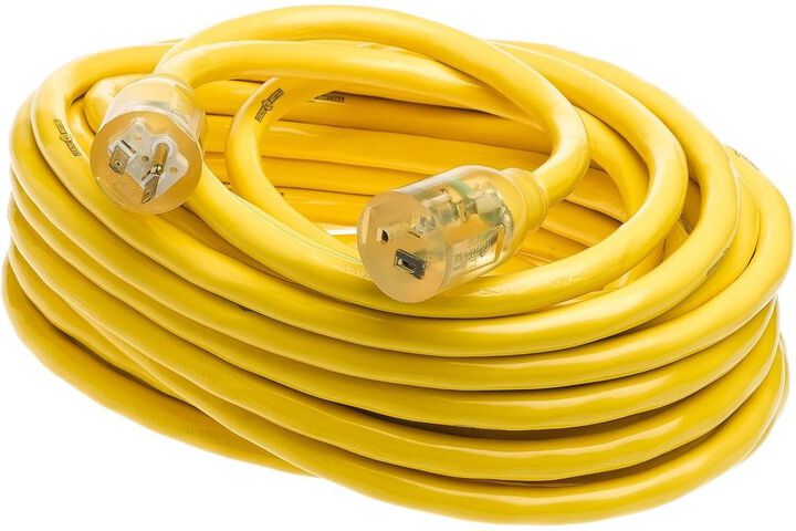 Southwire SJTW50 Ft 10/3 20 Amp Yellow Jacket Outdoor Heavy-Duty Extension Cord with T-Blade Power Light Plug