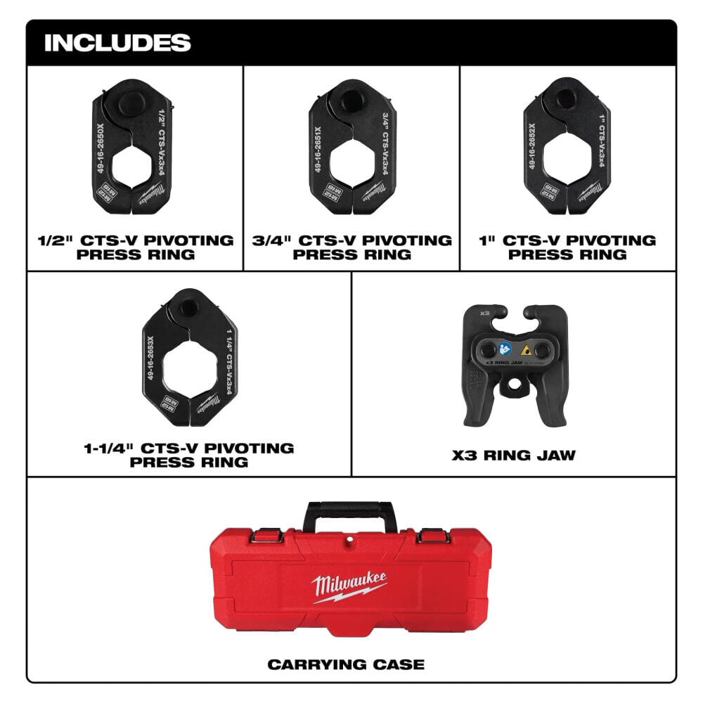 Milwaukee M12 Press Tool Kit and CTS-V Pivoting Press Ring Set Bundle, large image number 15