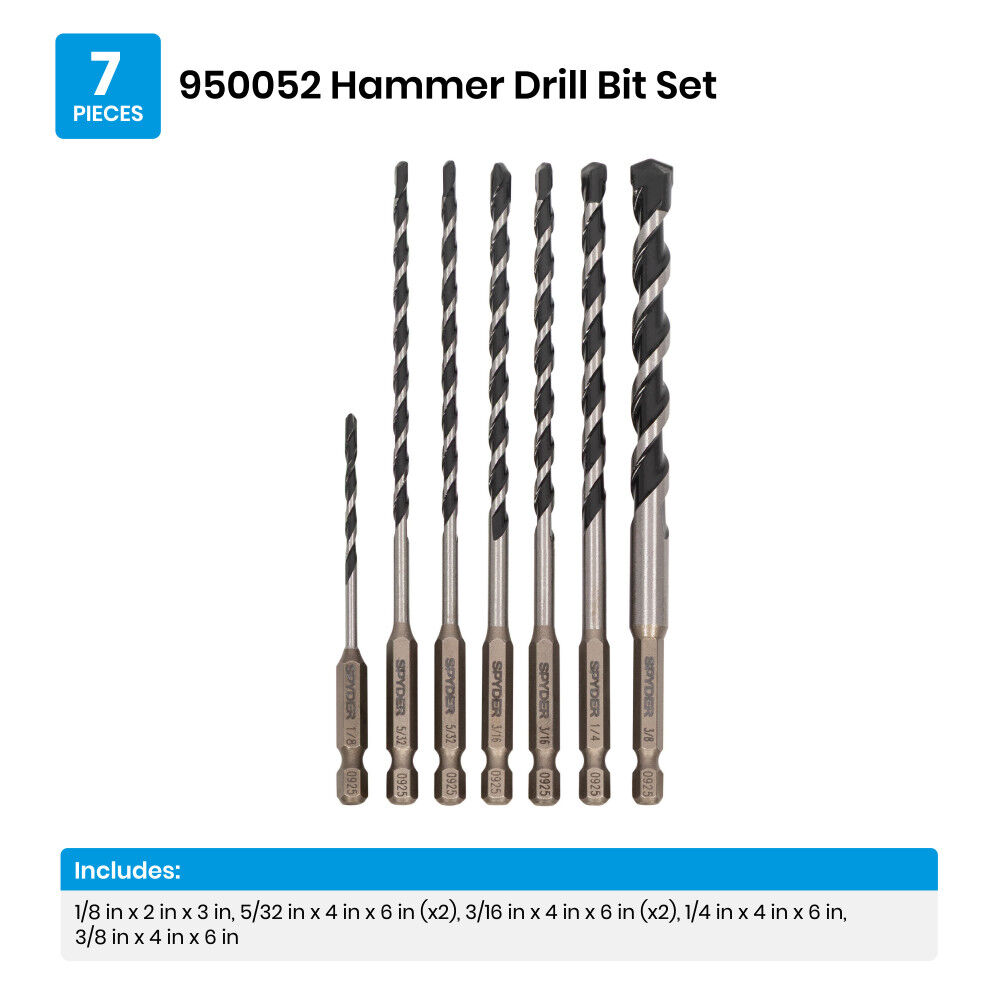 Spyder Impact Shank Carbide-Tipped Hammer Drill Bit Set, 7 Pieces, large image number 6