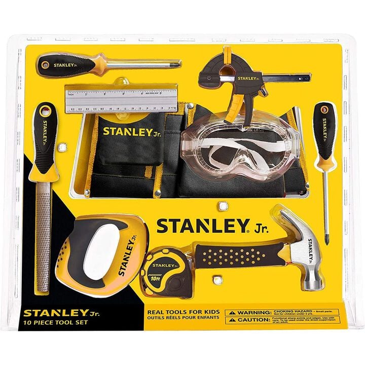 Stanley Jr Kids Wooden DIY Toolbox Kit & Construction Play Tool Set 10 Piece Bundle, large image number 5