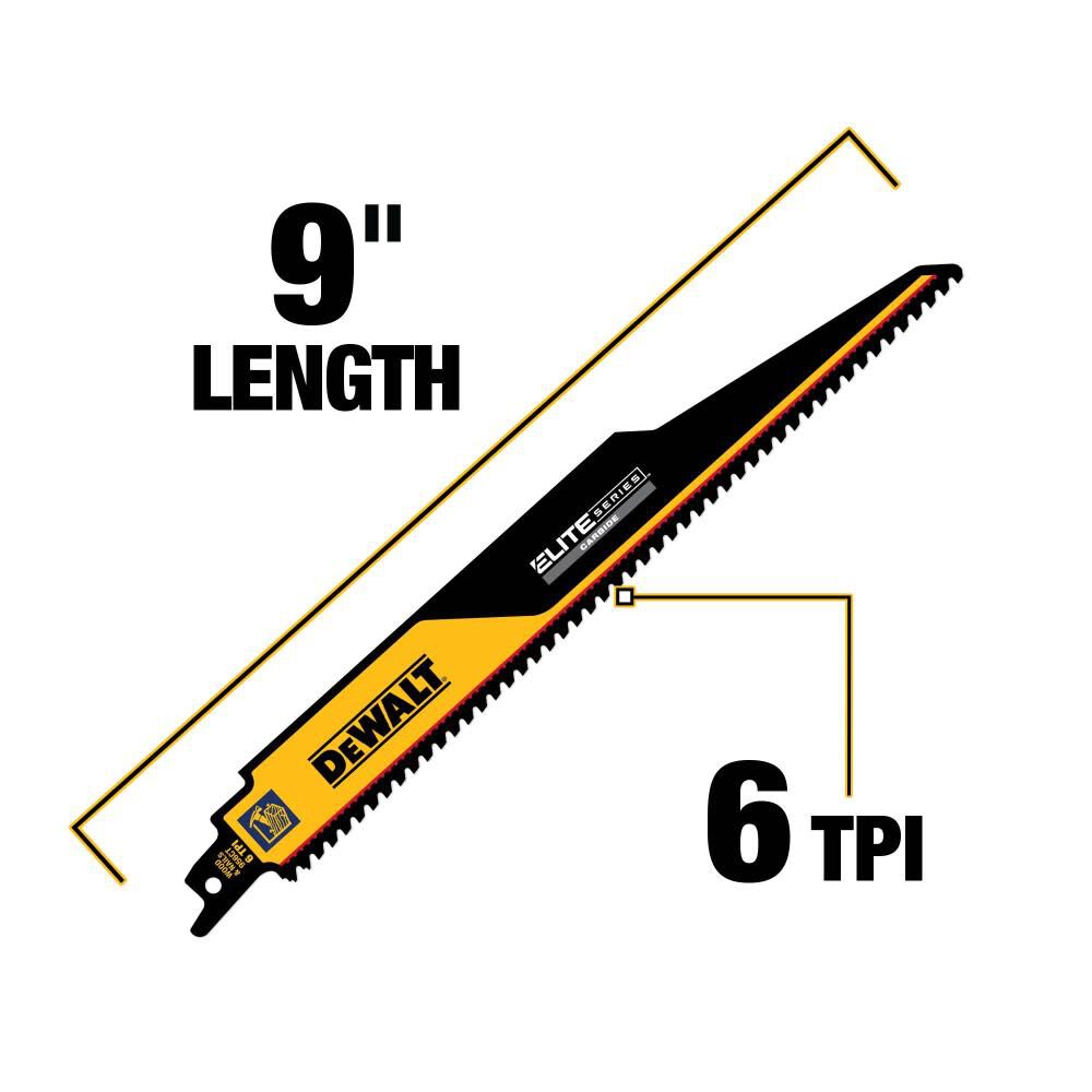 DEWALT ELITE SERIES Reciprocating Saw Blade 1pk Carbide Tipped 9in 6 TPI Demolition, large image number 5