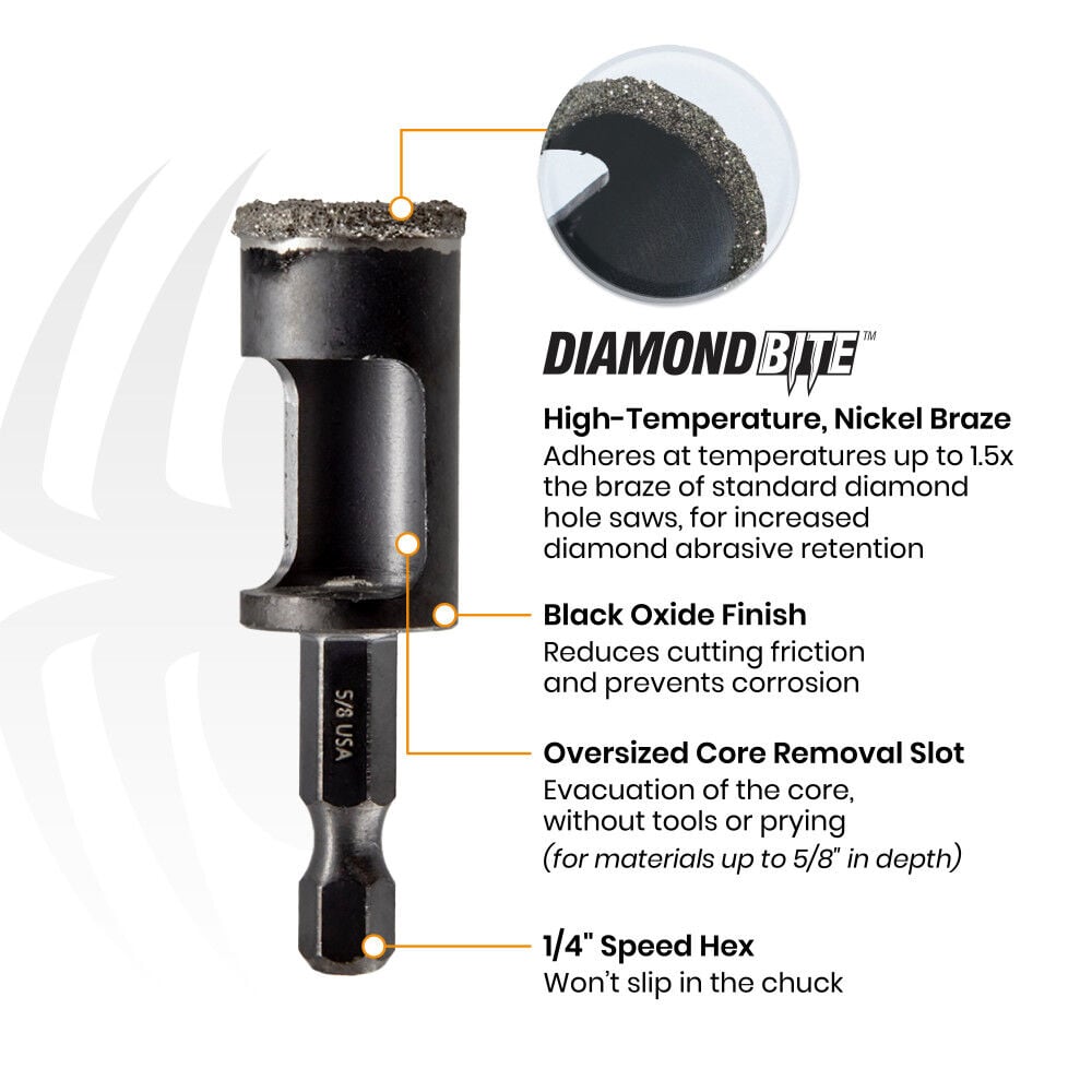 Spyder Diamond Edge Hole Saw Bit Set, 3/16, 1/4 & 1/2 Inch, with 1/4 Inch 3 Pieces, large image number 4