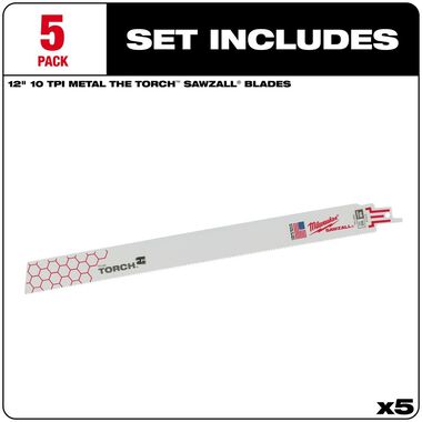 Milwaukee 12 in. 10 TPI THE TORCH SAWZALL Blades 5PK, large image number 1