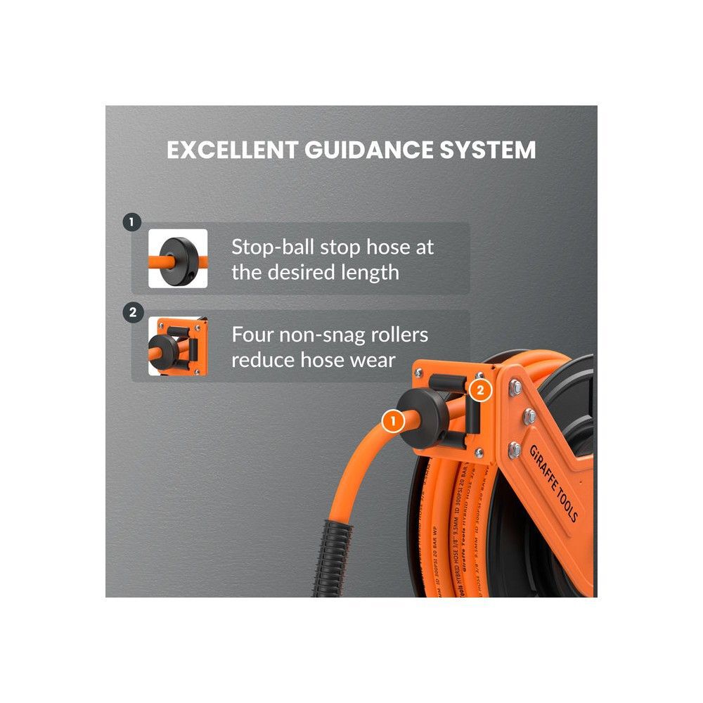 Giraffe Tools 3/8 Inch x 50 Foot Alloy Steel 300 Psi Retractable Air Hose Reel without Bracket, large image number 5