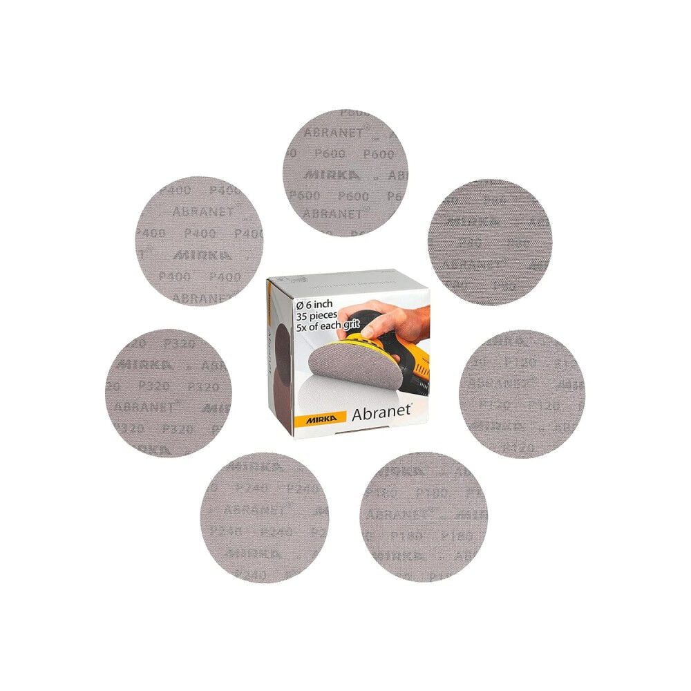 Mirka 6 Inch Maroon Assorted Pack 80-600 Grit Mesh Sanding Disc 35 Pieces, large image number 1