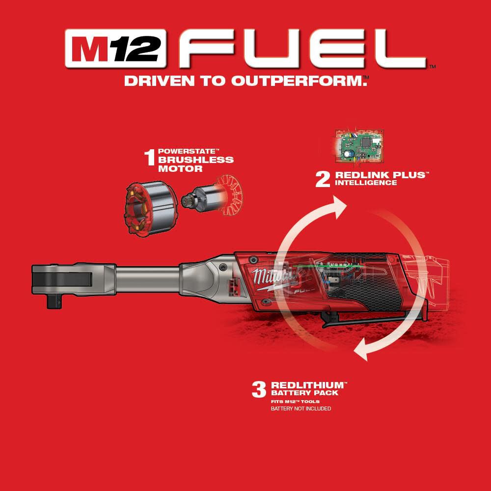 Milwaukee M12 Fuel 3 8 In Extended Reach Ratchet Reconditioned Bare Tool 2560 80 - Image 6