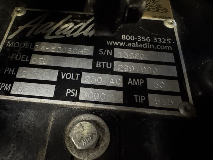 Aaladin Cleaning Systems 14-530SCHE 230V 3000 PSI Hot Water Pressure Washer Used, large image number 4