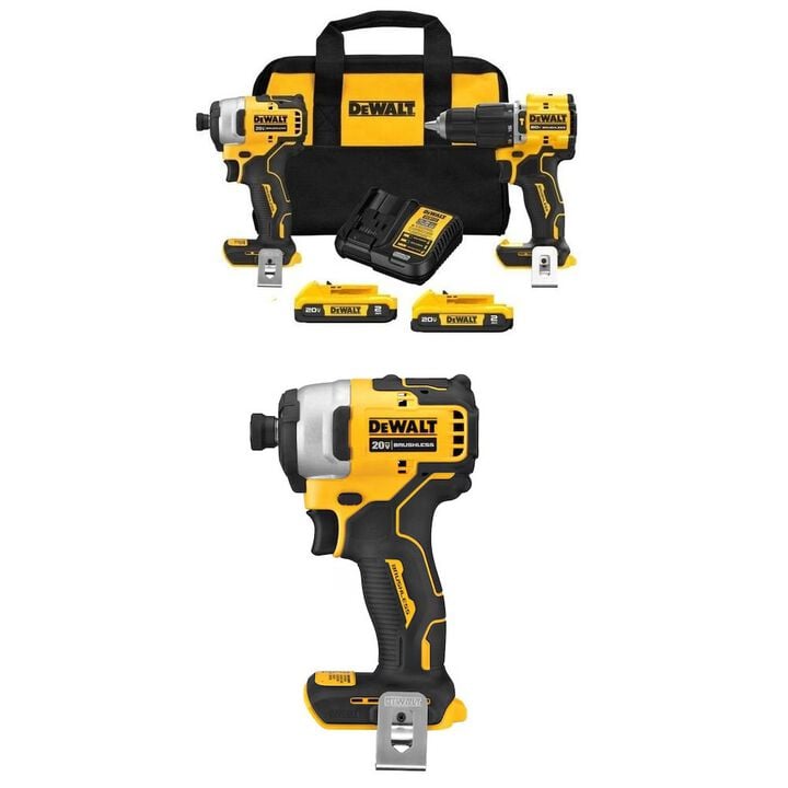DEWALT 20V Max Atomic 2-Tool Combo Kit and Compact Impact Driver (Bare Tool) Bundle