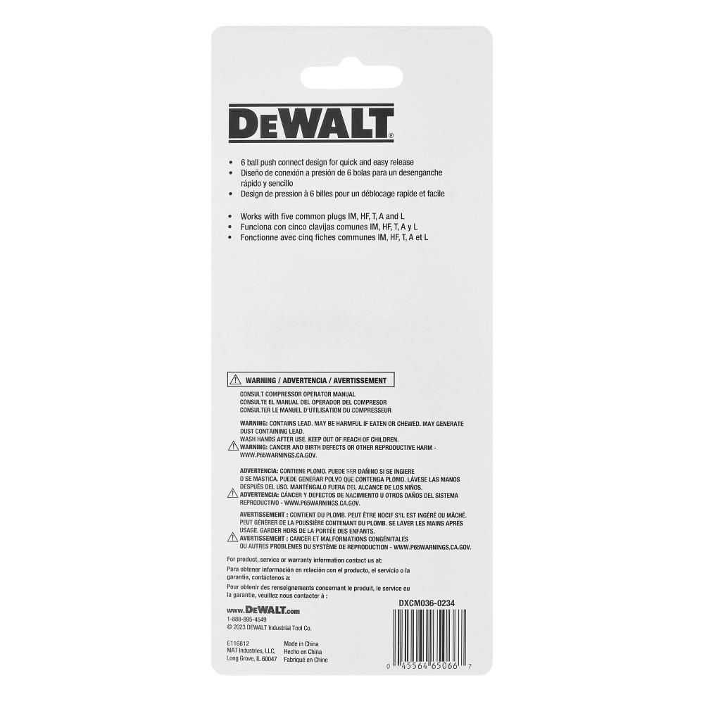 DEWALT 1/4 Inch MNPT 5-in-1 Safety Exhaust Coupler, large image number 5