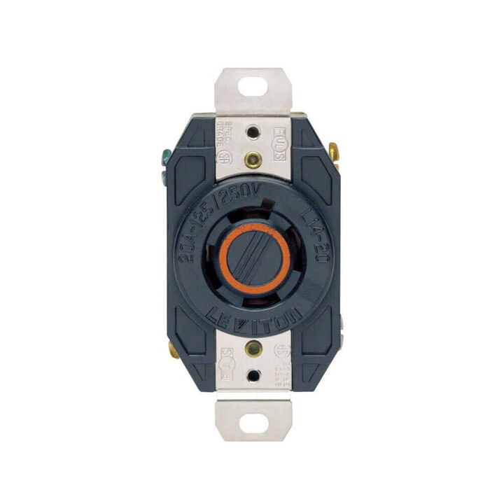 Leviton Grounded Single Locking Outlet Receptacle 20A 125V Black, large image number 0