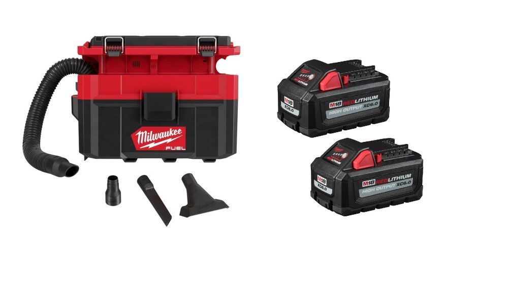 Milwaukee M18 FUEL PACKOUT 2.5 Gallon Wet/Dry Vacuum HIGH OUTPUT XC 6.0Ah Battery Pack 2pk Bundle, large image number 1