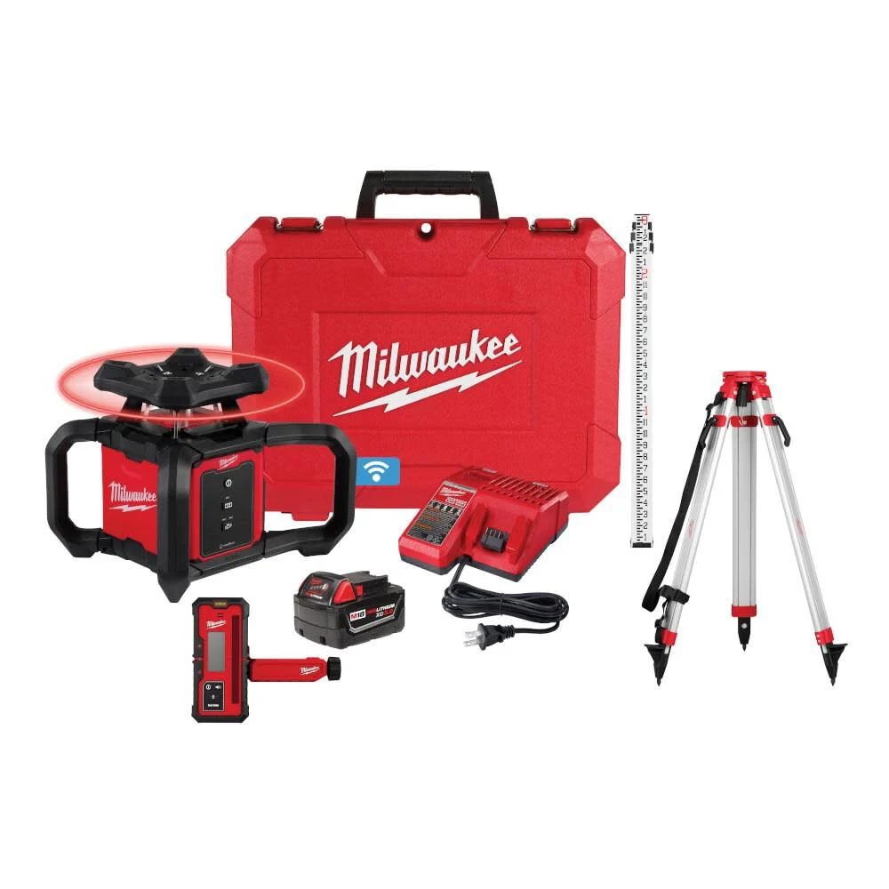 Milwaukee M18 Red Exterior Rotary Laser Level Kit with Receiver, Tripod, & Grade Rod, large image number 1