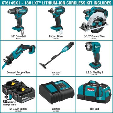 Makita 18V LXT Lithium-Ion Cordless 6-Piece Combo Kit (3.0Ah), large image number 4
